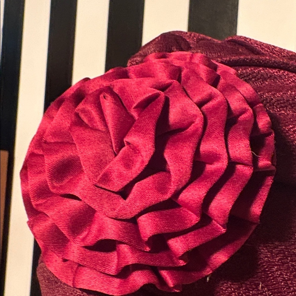 Vintage 1970s Burgundy Turban with Floral Accent - Picture 4 of 15